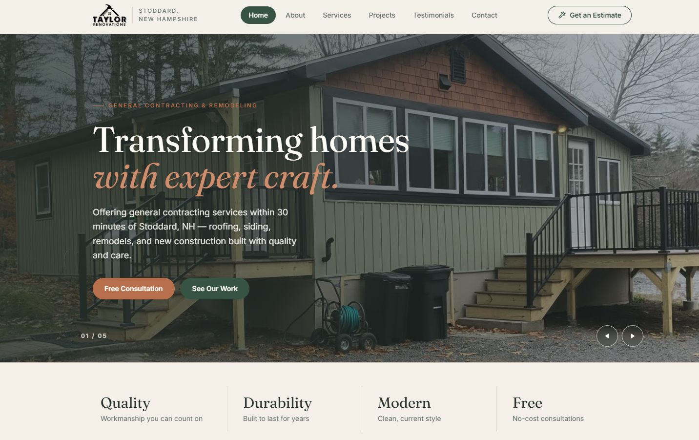 Taylor Renovations custom renovation and remodeling website